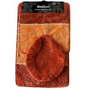 Madison 3 Piece Bathroom Rug Set, Bathroom Rug, Contour Rug & Lid Cover Rust